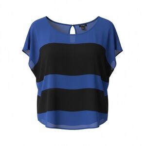 TORRID 0 0X XL Cobalt Blue Black Stripe Chiffon Top Buttons R $45